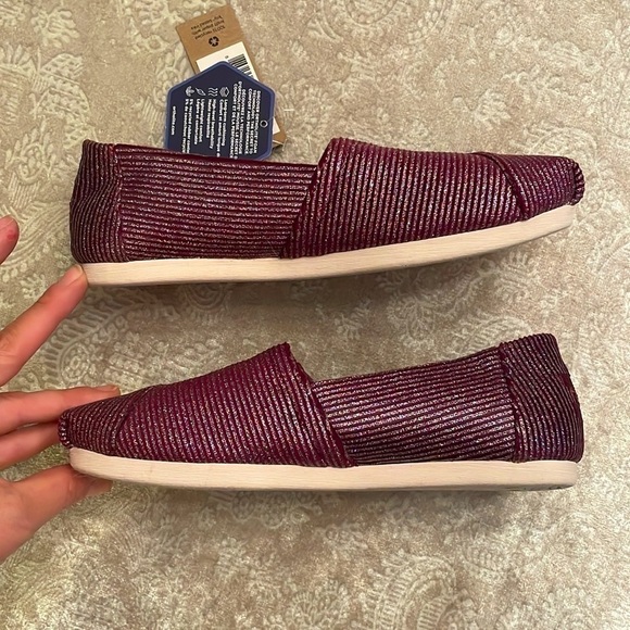 Brand New Toms Cabernet Glitter Rib Knit Slip On Shoes Casual Sparkly Canvas - Picture 8 of 16